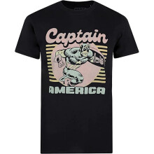 (L, Black) Captain America Mens 70's T-Shirt