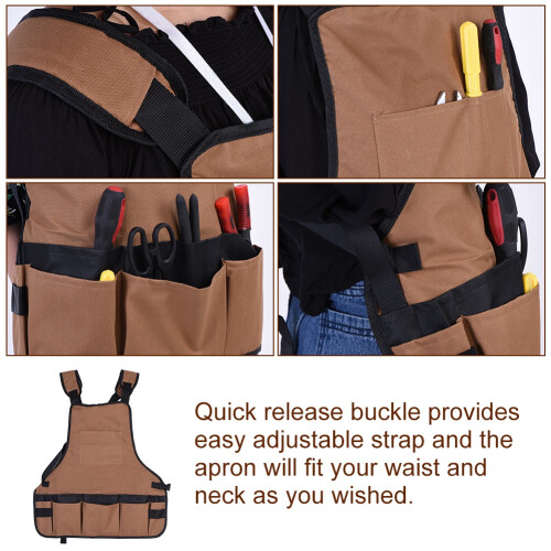 Versatile Tool Apron For Workshop Garden, Canvas Construction With Magnetic Holder Durable Storage Pockets Adjustable Strap Quick Release Multi Functi 1