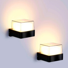 Lampa Balla LED do Phaitió agus do Ghairdín, Solas Bán Te, Bonn Alúmanaim Dubh, Soilsiú Lasmuigh Marthanach, Pacáiste 2