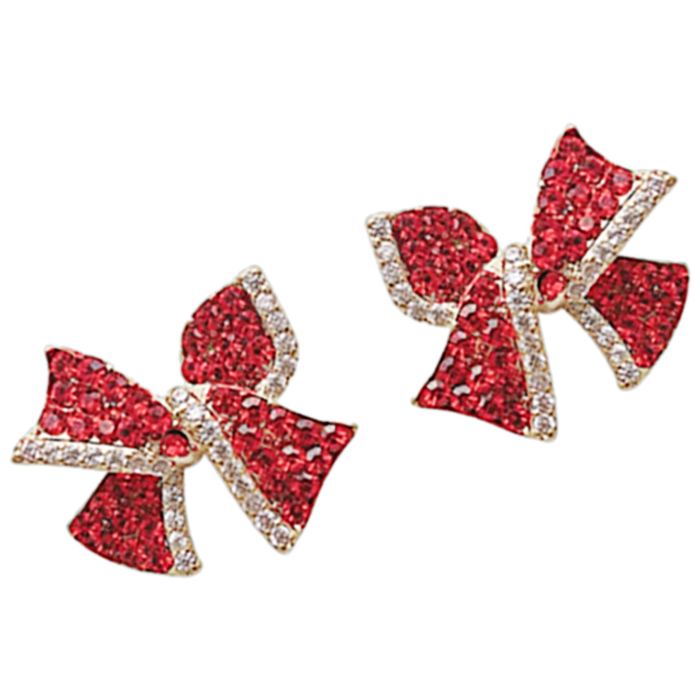 4Pary Modne Czerwone Kolczyki Kokardki Dziewczyn Metalowe Ozdoby-image