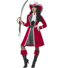 (L, Red/White/Black) Smiffys Womens/Ladies Deluxe Authentic Captain Costume Set