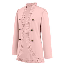 Damen Pink Rüschenmantel XXL Doppelknopf Langarm Offener Front Damenjacke