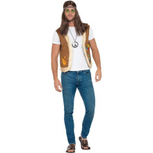 (M, Brown) Smiffys Unisex Adult Hippie Costume Waistcoat