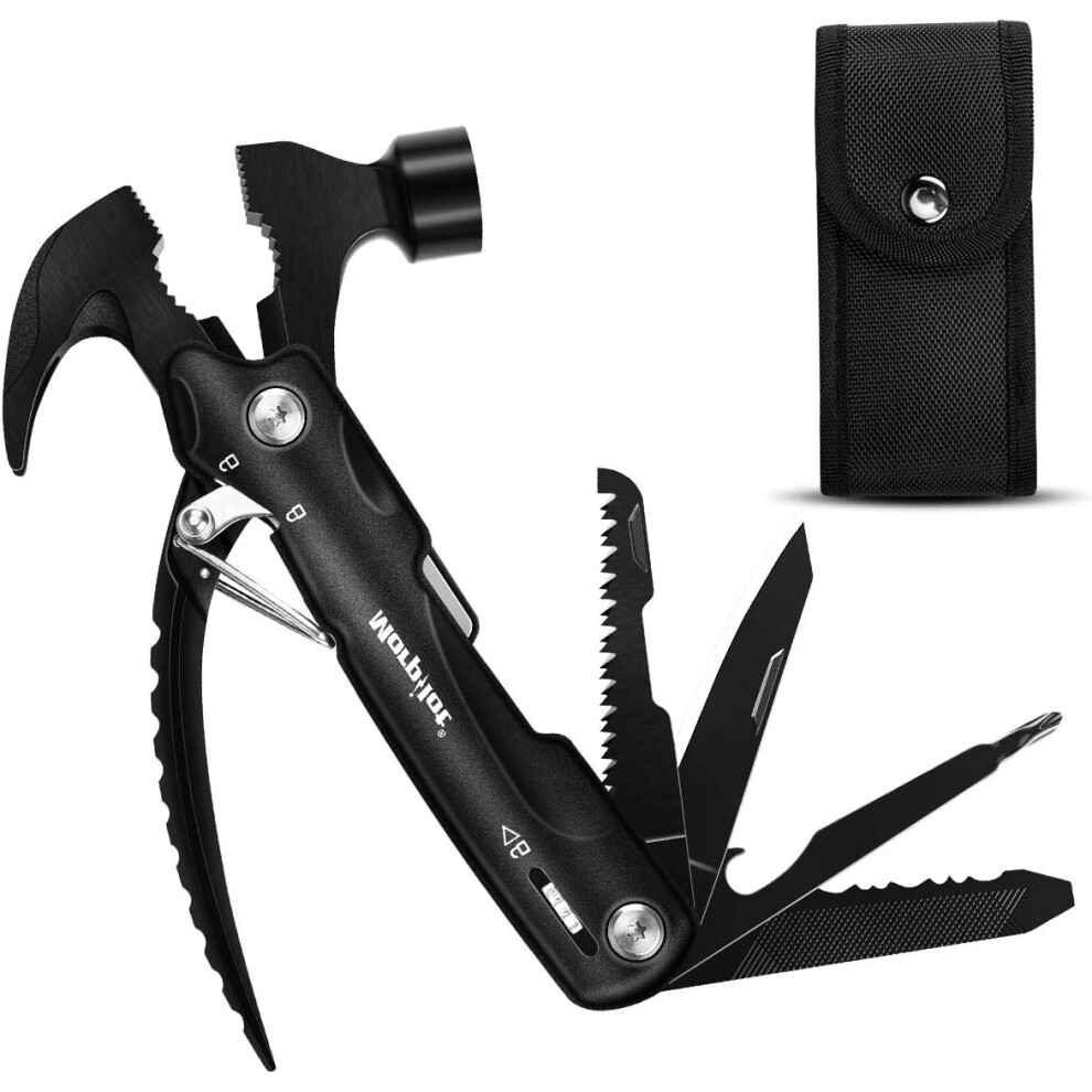 Heavy Duty Multitool Hammer For Outdoor Enthusiasts, Survival Gear With Portable Nylon Pouch, Emergency Escape Tool Made Of Rust-Resistant High-Grade 9340258653087
