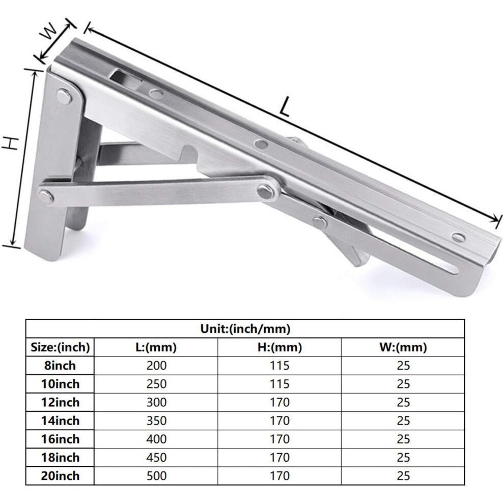Folding Shelf Brackets, Heavy Duty Stainless Steel, Space Saving Design For Your Home And Office, Robust Triangle Construction Ensures Maximum Load 9169997020321