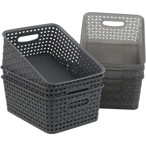 Storage Solutions: Plastic Rattan Storage Baskets, Square Storage Basket With Handle Design, Damp Cloth Cleanable, Multipurpose Use For Kitchen, 1