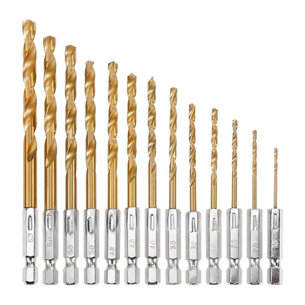 Drill Bit Set, 135 Degree Tip Hss Impact Bits For Split Point Geometry, Titanium Coated Hex Shank Assortment For Versatile Drilling Tasks 9128293732536