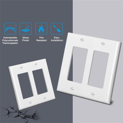 10Pcs, Placa de Parede Decoradora 2 Gang Tamanho Padrão Tampa de Tomada para Receptáculos GFCI e USB, A4,53 Polegadas X L4,57 Polegadas Branco 2