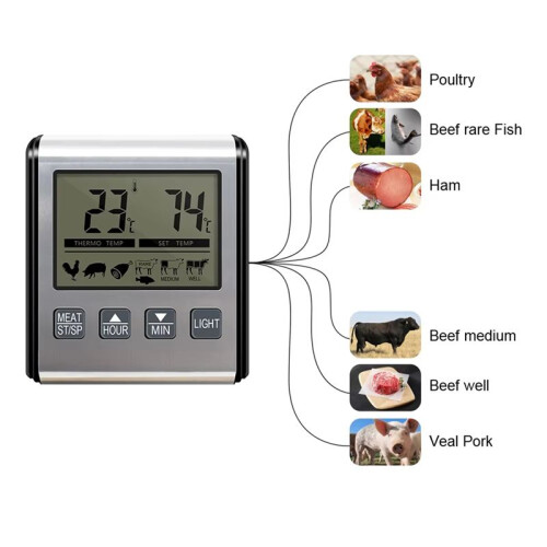 TP710 Digital Timing Food Thermometer Temperature Meter with Timer-Function Meat Probe Electronic Kitchen Tools for BBQ 1
