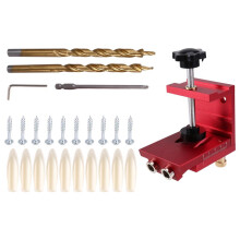 Pocket Hole Drill Guide Dowel Jig, Aluminium Oblique Hole Locator Drilling Kit Woodworker DIY Tools with 9mm Drill Red