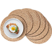 Set van 6 Ronde Geweven Placemats, Boho Rotan Placemats, Ronde Tafelmatten in Boerderijstijl, voor Eettafeldecoratie