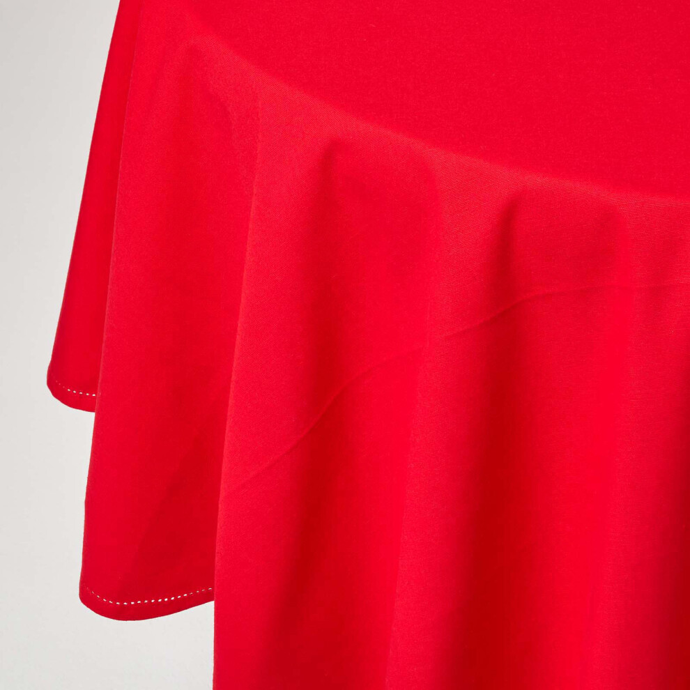 Homescapes (178 Cm Round, Red) Plain Cotton Tablecloth