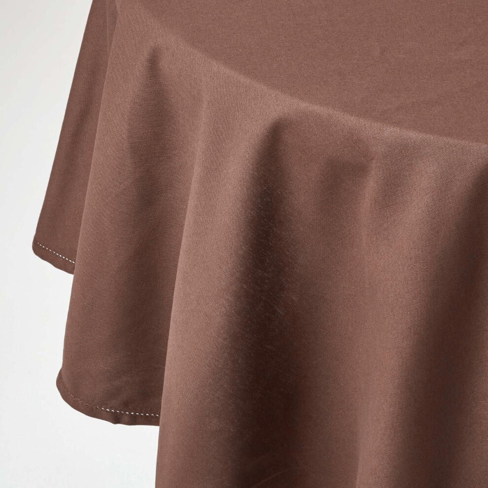 Homescapes (178 Cm Round, ) Plain Cotton Tablecloth Brown