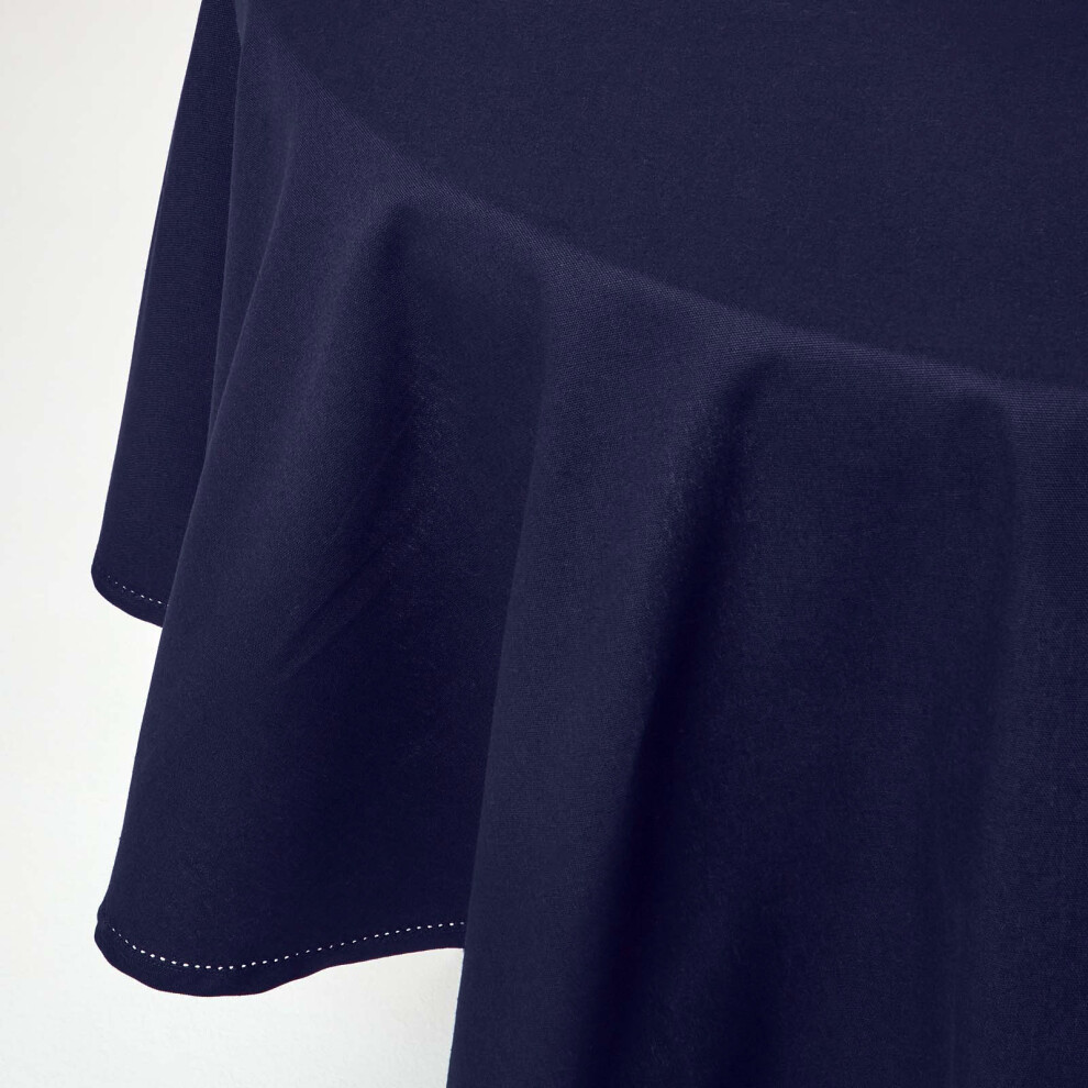 Homescapes (178 Cm Round, Blue) Plain Cotton Tablecloth