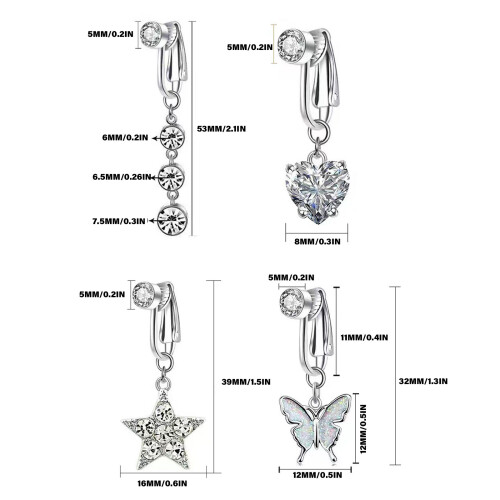 Anneau de nombril élégant, aucun perçage-rangée de diamant 7 1
