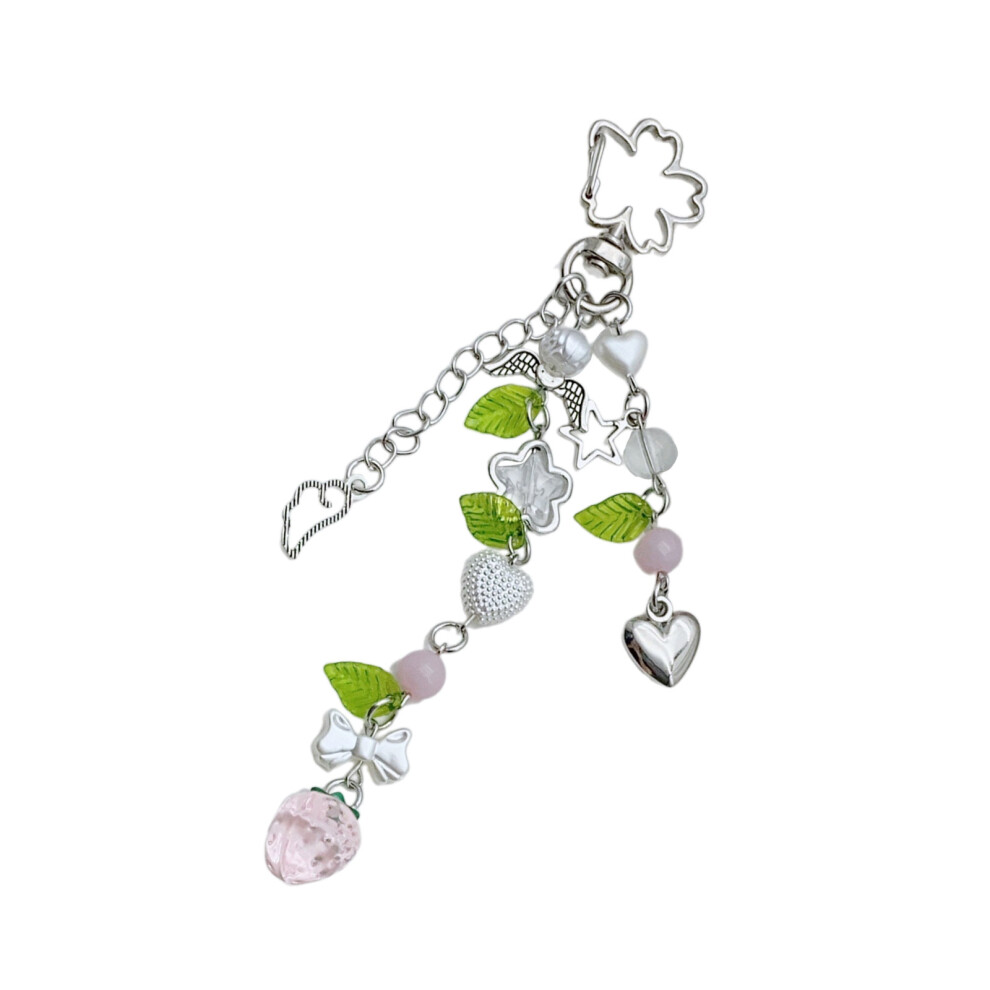 Fashion Strawberry Leaf Pendant Phone Straps Lanyard- Pink 7732000781308