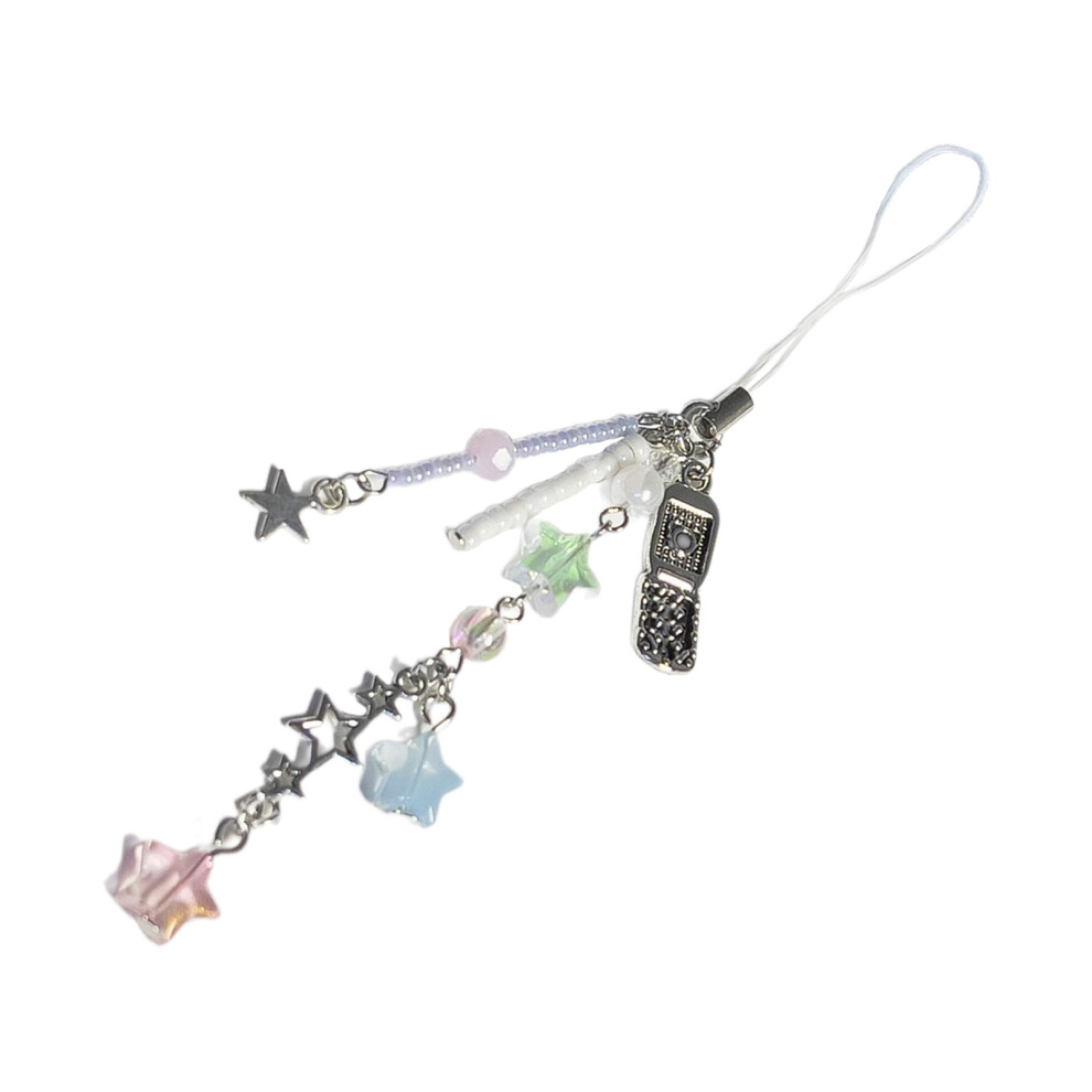 Stylish Five Pointed Stars Phone Pendant Colorful Beaded Keyring 7732000782992