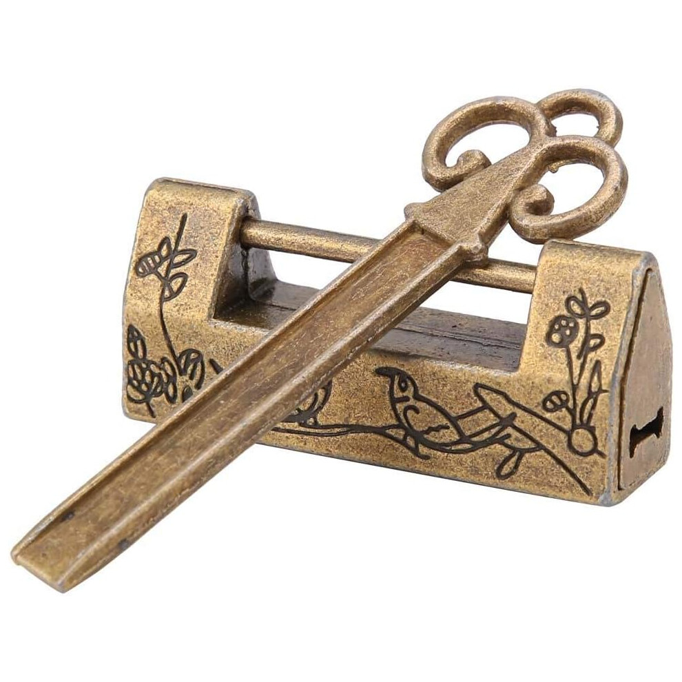 Traditional Chinese Flower Key Lock, Antique Chinese Lock And Key With Exquisite Pattern For Mini Cabinets, Embodies Strong Retro Atmosphere 9128293679626