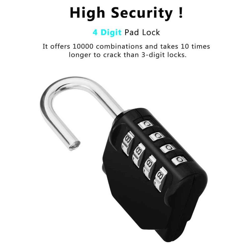 Resettable Combination Lock For Gym, Portable And High Security 4 Digit Combination Padlock, Zinc Alloy Constructed With Tool Steel, Keyless 9169997023087