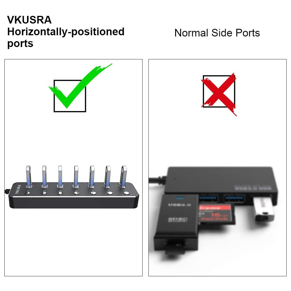 Aluminum Alloy Design Usb 3.0 Hub, Individual Power Switches For Safe High-Speed Data Transfer, Portable Usb Extension With Led Indicator For Most 9169997023582