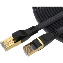 Ekranowany kabel Ethernet Cat7, płaska konstrukcja o długości 10 stóp z nylonowym oplotem zewnętrznym, złącze RJ45 zapewniające prędkość