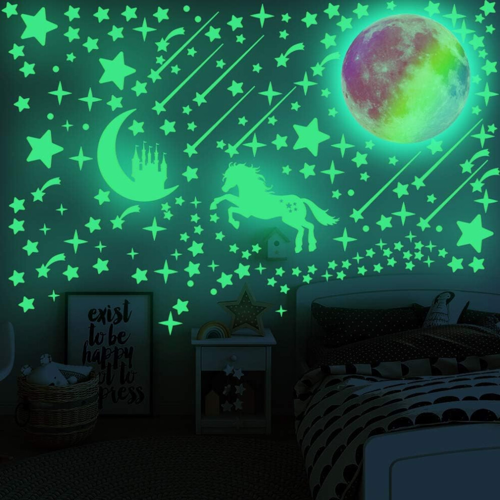 Eco-Friendly Material Wall Stickers, Removable Children Kids Art Diy, Glow In Moon And Stars Wall Decal, Perfect For Nursery Wall Decor, Easy Dark