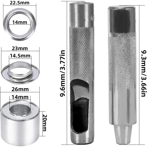 Kit d'œillets facile à utiliser, œillets métalliques de 14 mm pour toiles et bâches, solution de réparation complète avec instructions 1