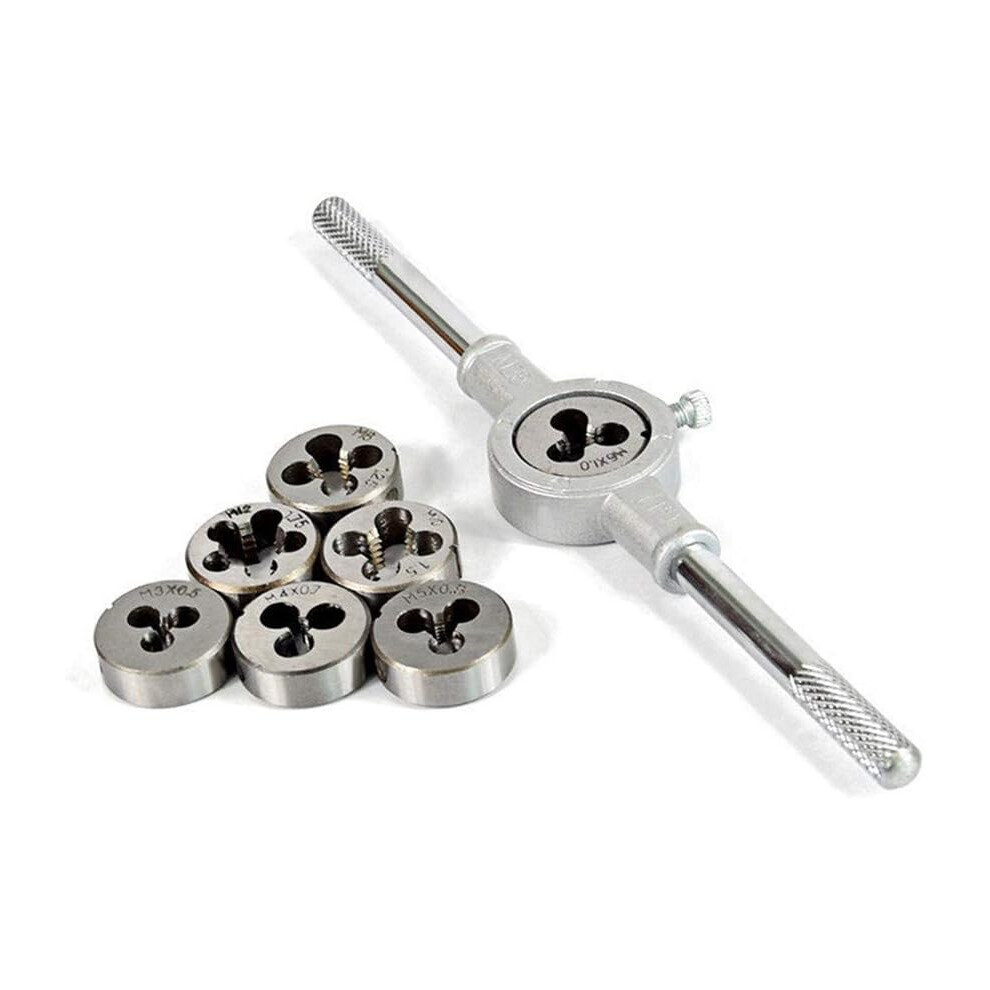Precision Crafted External Thread Processing Kit, Alloy Steel Metric Die Set With Anti Skid Knurled Handle Adjustable Wrench, Essential For Hand 9128293205429