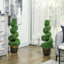 HOMCOM Set of 2 Potted Artificial Plants, Topiary Spiral Boxwood Trees, 90cm