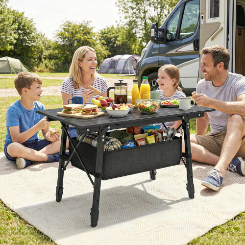 Outsunny Outsunny Folding Camping Table w/ Adjustable Height, Storage Basket, Black