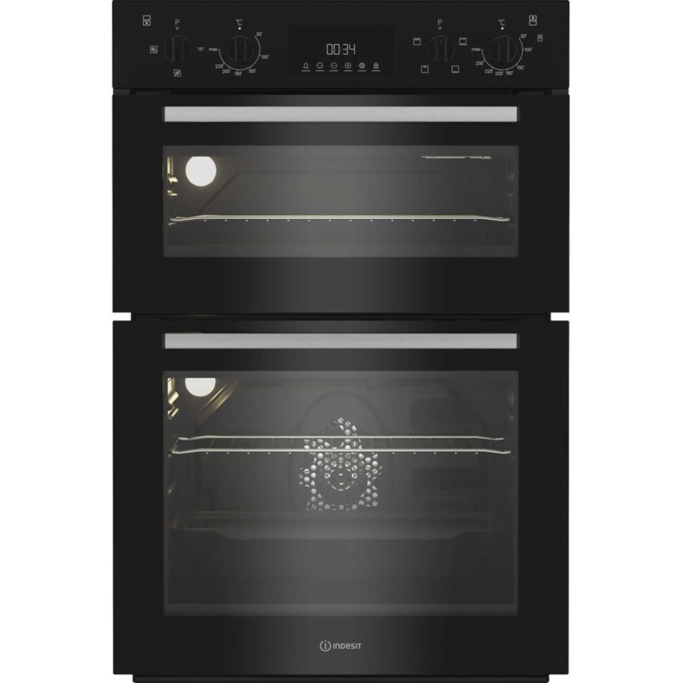 Indesit Built In Electric Double Oven - A/A Rated Black