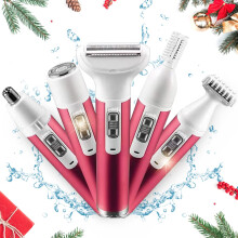 Compagno di viaggio, rasoio elettrico 5 in 1 per donna, rasoio per il corpo con lama in ceramica, impermeabile e facile da pulire, batteria a lunga