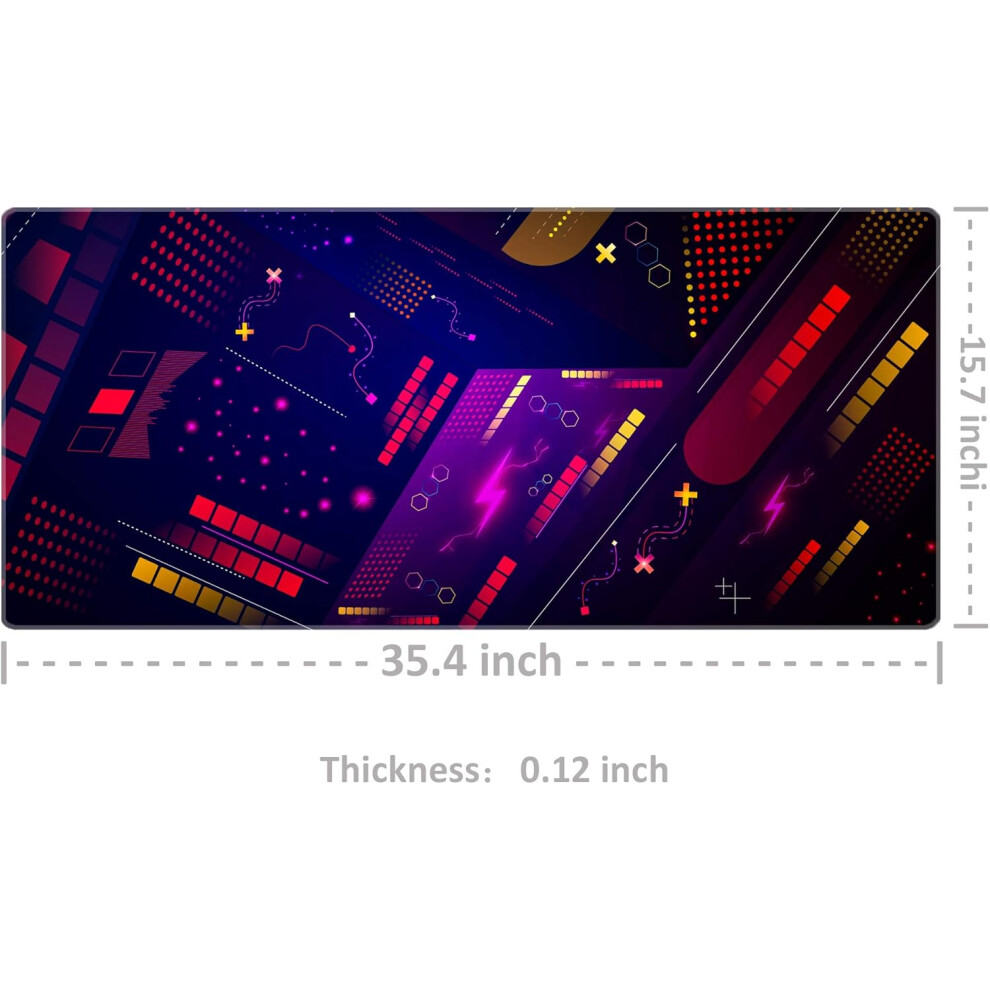 Gaming Desk Pad For Cyberpunk Theme, Retro Neon Sunset Synthwave Large Mousepad With Spacious Size Fits Keyboard And Mouse For Office Home Gaming 9169997023674