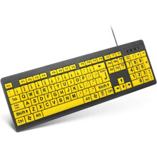 Clavier à gros caractères pour malvoyants, conception ergonomique avec pieds pliables et port USB haute vitesse pour une connectivité optimale.