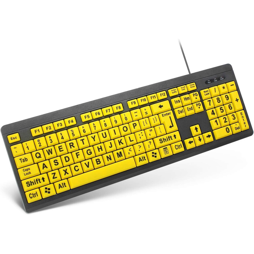 Oversized Letters Keyboard For Visually Impaired, Spill Resistant & Full Size With Numeric Keypad, High Contrast Design For Enhanced Visibility