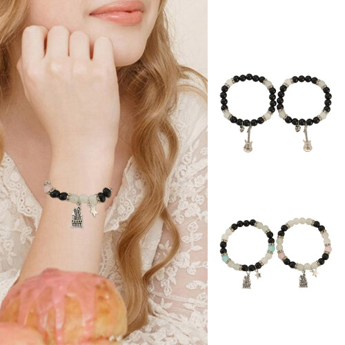 2Pcs Glass Beaded Elastic Adjustable Length Couple-6063 B 2