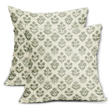 Floral Pillow Covers 18x18 Inch Set of 2, Vintage Flower Block Print Pattern Decorative Throw Pillowcases
