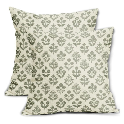 Conjunto de 2 Capas de Almofadas Florais 18x18 Polegadas, Fronhas Decorativas com Estampa de Blocos de Flores Vintage