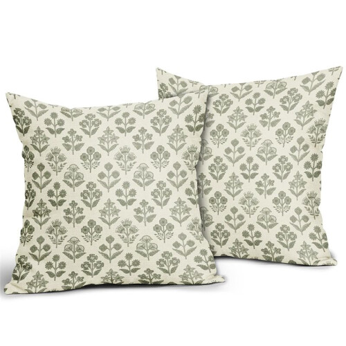 Conjunto de 2 Capas de Almofadas Florais 18x18 Polegadas, Fronhas Decorativas com Estampa de Blocos de Flores Vintage 2