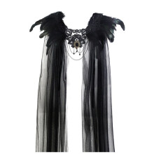 Mantello da Strega Gotico con Colletto di Piume Nere, Costume da Regina Cattiva per Donna, Accessorio per Cosplay di Halloween