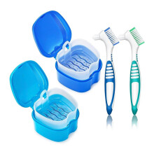 2 Pack Denture Bath Case Cup Retainer Cleaner Holder Case False Teeth Soaking Container Dental Bath Storage Box B