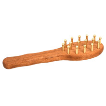 Massage and Gua Sha Tool Brass Long Handled Massage Comb Scalp Meridian Comb Wide Gold Wire Sandalwood Comb