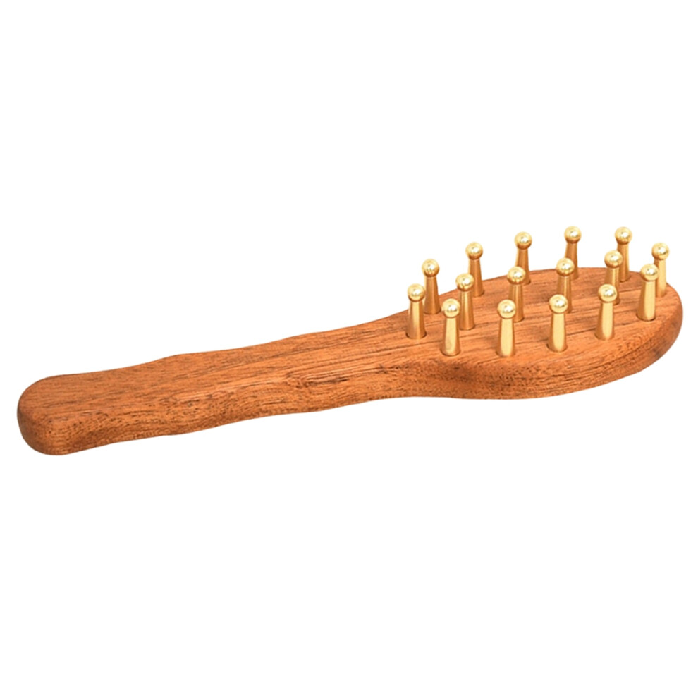 Gold Massage And Gua Sha Tool Brass Long Handled Massage Comb Scalp Meridian Comb Wide Wire Sandalwood Comb