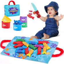 22PCS Toddler Toys for 1-3 Year Olds - Cloth Fishing Game with Stacking Cups