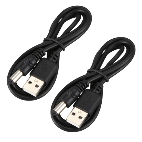 2X USB Cable 5.5mm / 2.1mm 5V   Jack Power Cable (Black, 102CM)