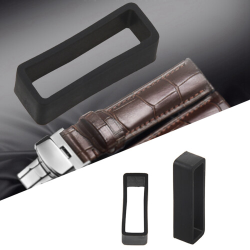 2X Black Watch Strap Retaining Hoop Loop Rubber Retainer Buckle Holder 22mm 2