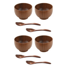 8 Piezas TazóN Y Cuchara Hechos A Mano de Madera para Arroz Miso Sirviendo A Casa Vajilla de Cocina