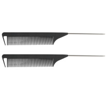 2Pcs Hot Fashion Black Fine-Tooth Comb Plastic and Metal Pin Anti-Static Hair Style Rat Tail Comb 220X28X4mm