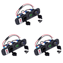 3X 4 in 1 Dual QC3.0 Power Charger C-Igarette Lighter Socket Digital Voltmeter with Rocker