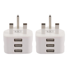 2X Universal USB UK Plug 3 Pin Wall Charger Adapter with USB Travel Charger Charging for Phone (3 Port)